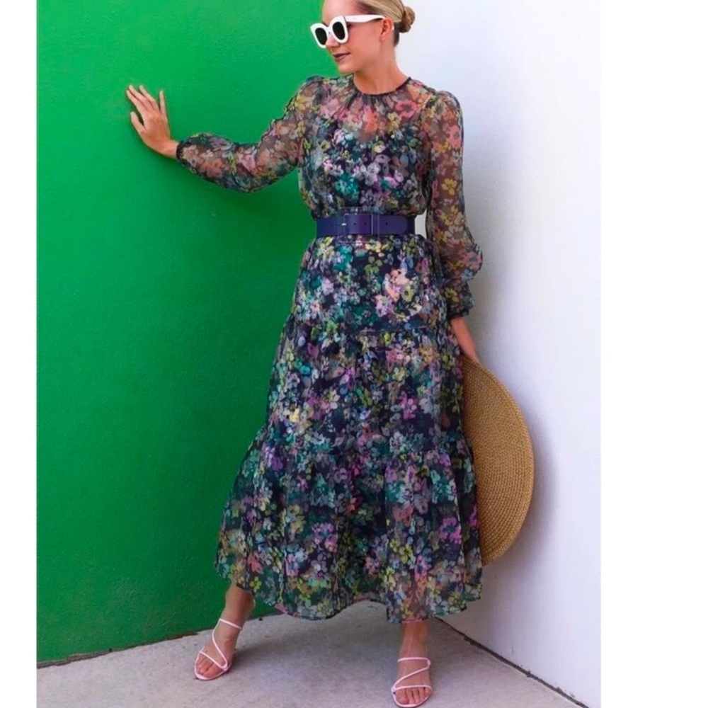 Halogen Floral Long Sleeve Dress - Multicolor